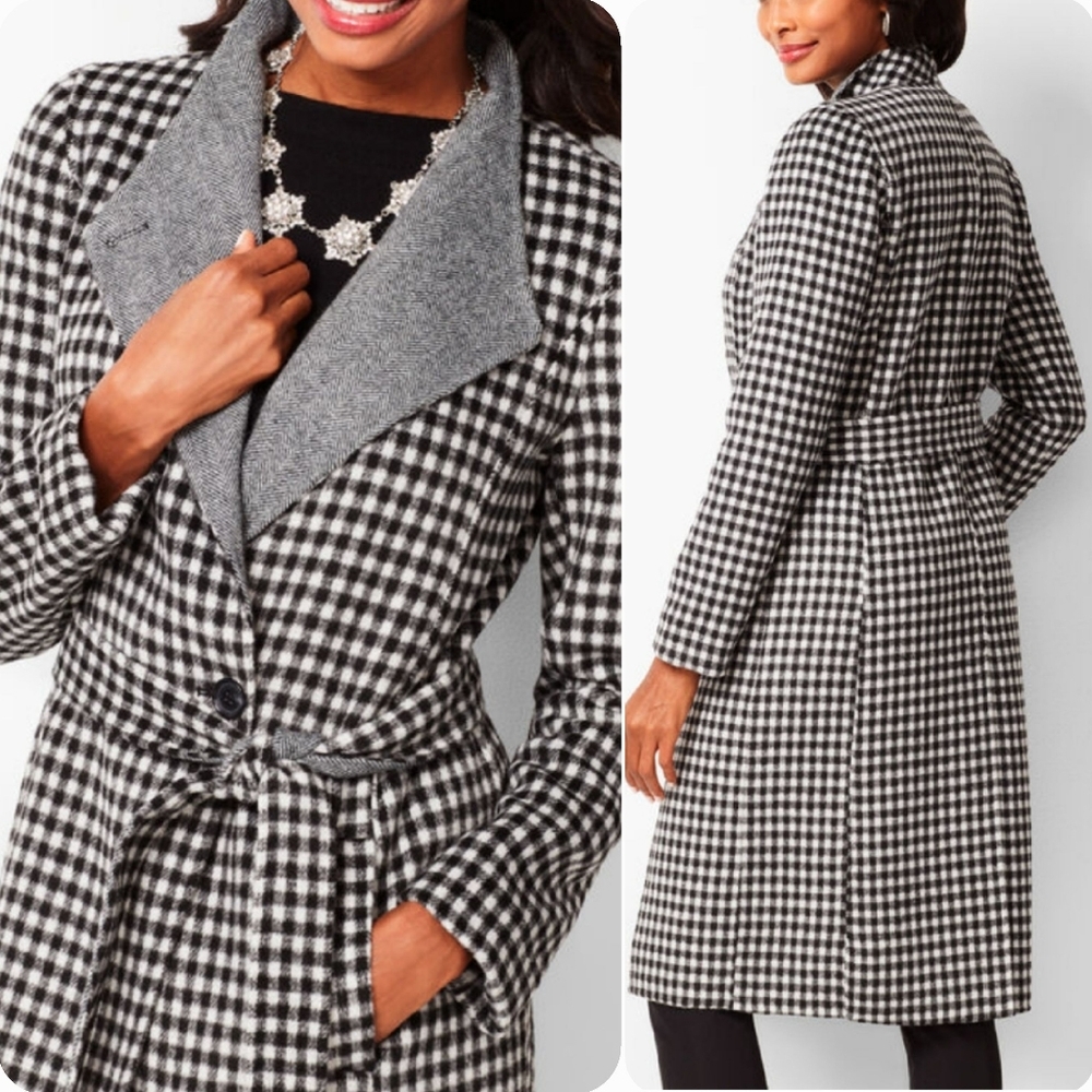 SOLD Talbots wool blend Trench plaid gingham double face belted long coat 18W - Picture 16 of 17